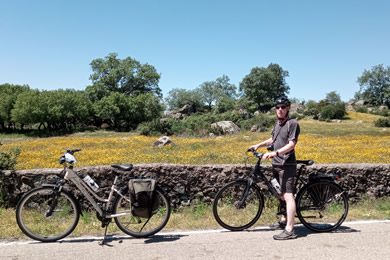cyclists in beautiful landscape in extremadura